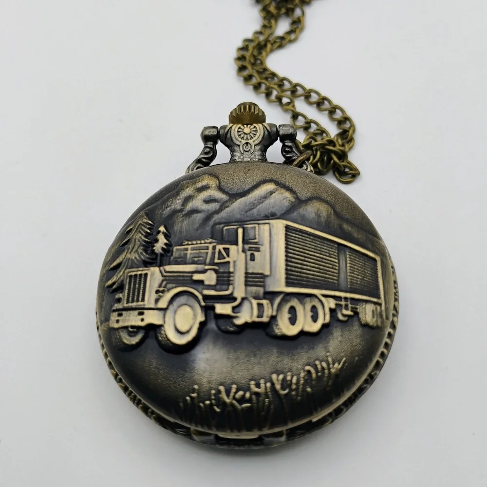 Watch-It Pocket Watch Semi Truck Logo Quartz Movement